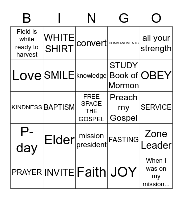 BECOMING A MISSIONARY/Missionary Terms Bingo Card