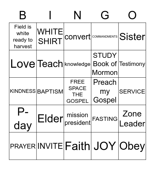 BECOMING A MISSIONARY/Missionary Terms Bingo Card