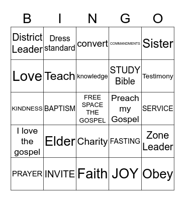 BECOMING A MISSIONARY/Missionary Terms Bingo Card