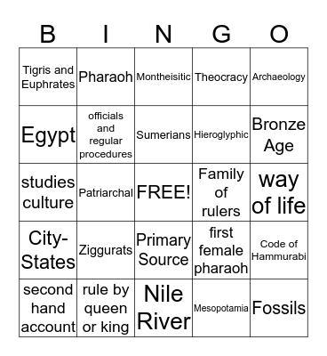 River Valley Bingo Card