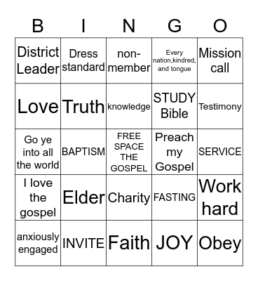BECOMING A MISSIONARY/Missionary Terms Bingo Card