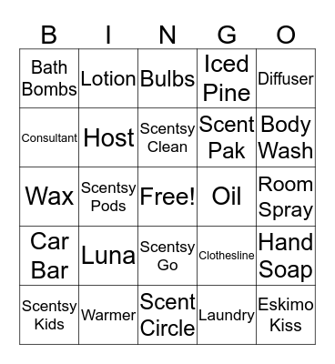 Scentsy Bingo Card