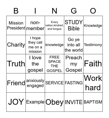 BECOMING A MISSIONARY/Missionary Terms Bingo Card