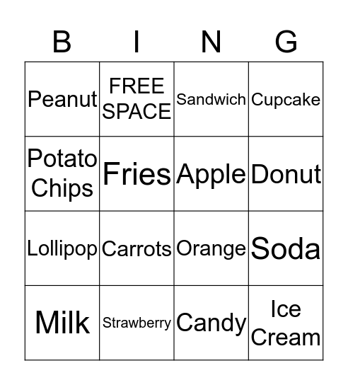 Healthy Foods Bingo Card