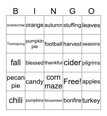 ORE Thankful Bingo Card