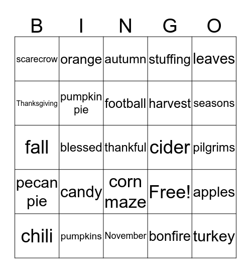 ORE Thankful Bingo Card