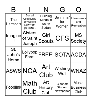 Involvement Fair  Bingo Card