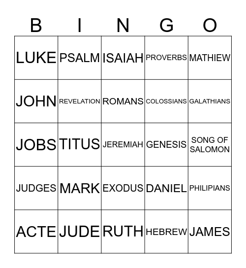 BIBLE BINGO Card