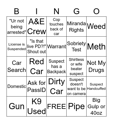 Bryan's LivePD Bingo Card