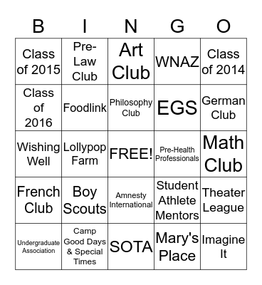 Involvement Fair  Bingo Card