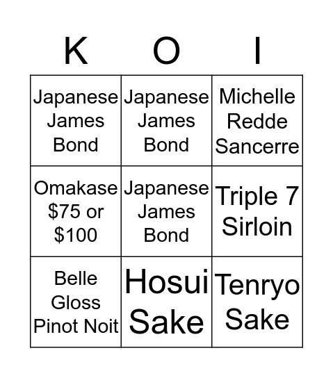 KOI Blackout Bingo Card