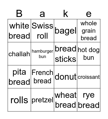 Kinds of Bread Bingo Card
