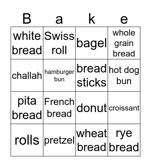 Kinds of Bread Bingo Card