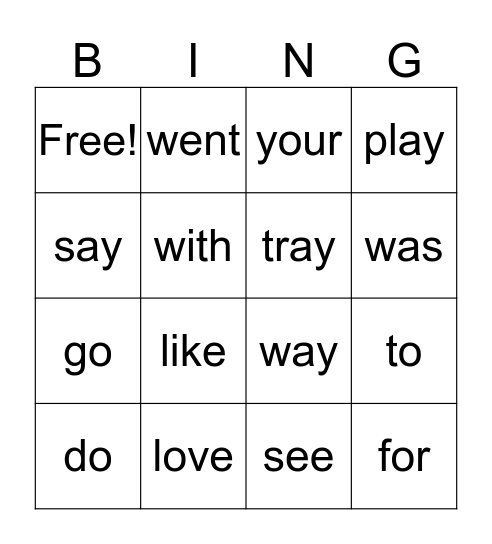 Know Your Sight Words! Bingo Card