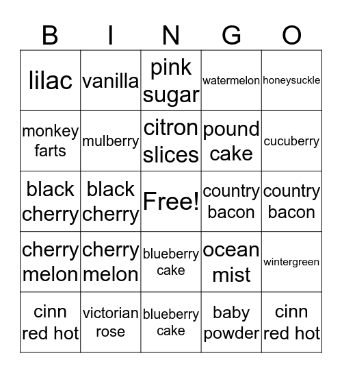 SMU Scent Bingo Card