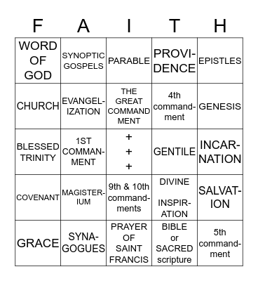 7th GRADE CATHOLIC GLOSSARY TERMS Bingo Card