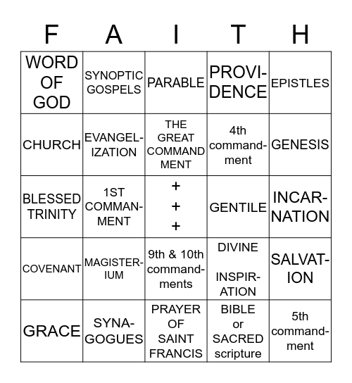 7th GRADE CATHOLIC GLOSSARY TERMS Bingo Card