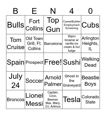 Ben's Bingo Card