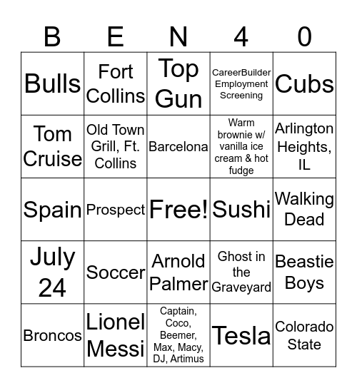 Ben's Bingo Card