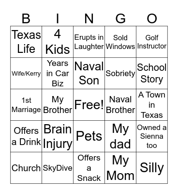 Texas Greg Bingo Card
