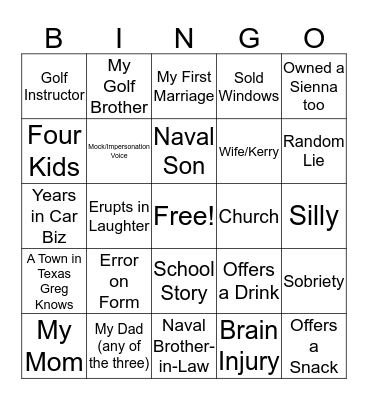 Texas Greg Bingo Card
