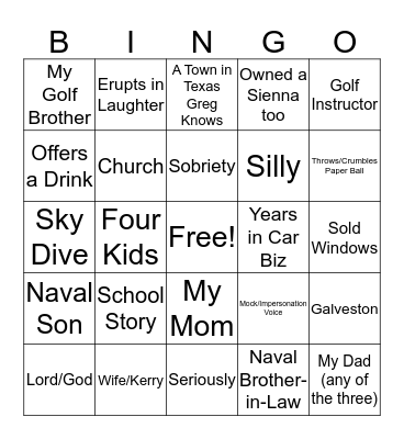 Texas Greg Bingo Card