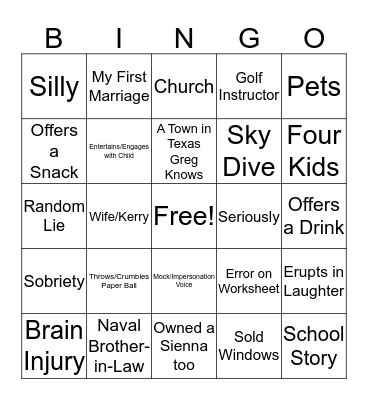 Texas Greg Bingo Card