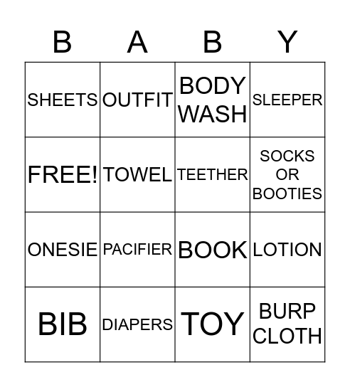 BABY BINGO Card