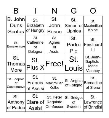 Francisican Saints Bingo Card