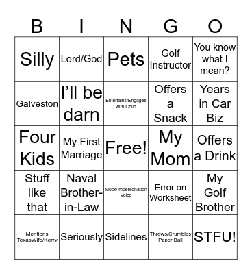 Texas Greg BINGO Card