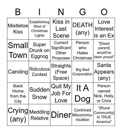 Gena and Zach's Factually Correct Hallmark Bingo Card