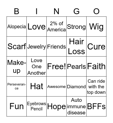 Alopecia Bingo Board!  Bingo Card