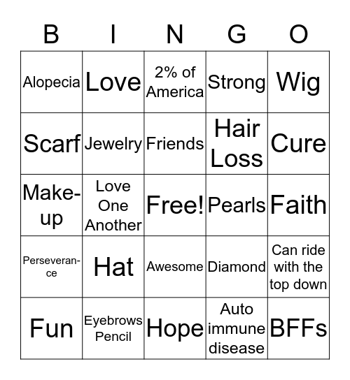 Alopecia Bingo Board!  Bingo Card
