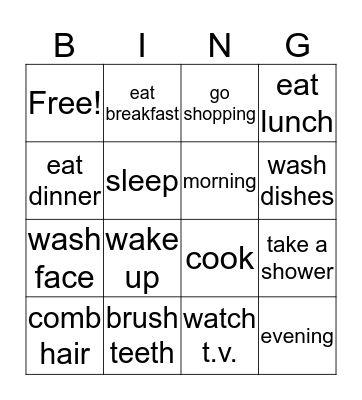 daily routines Bingo Card