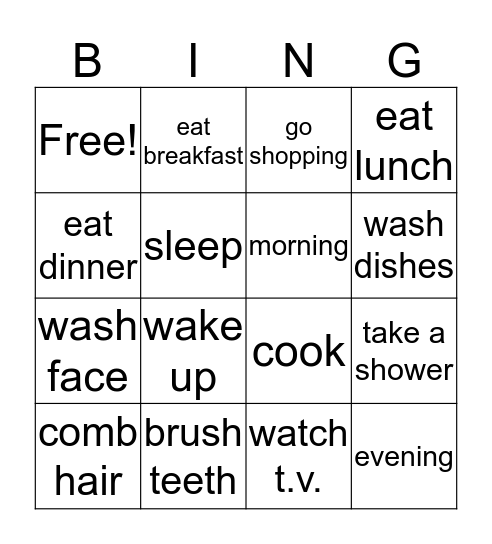 daily routines Bingo Card