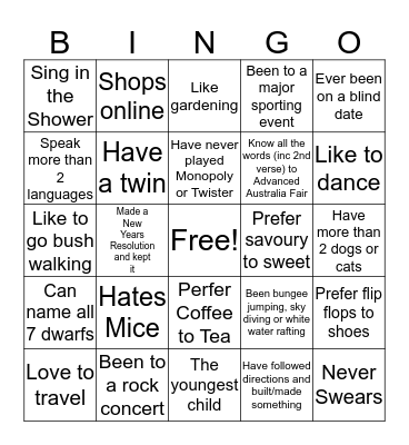 Get to Know You BINGO  Bingo Card