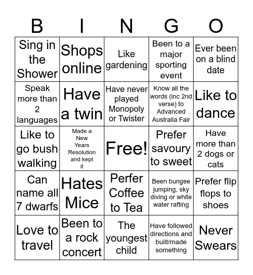 Get to Know You BINGO  Bingo Card