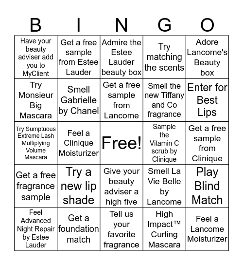 Beauty Bingo Card