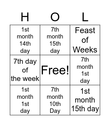 Holy Days  Bingo Card