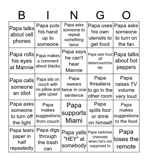 Papa Bingo Card
