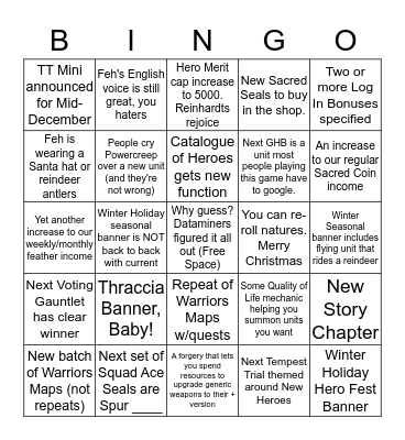 FEH Livestream Bingo Card