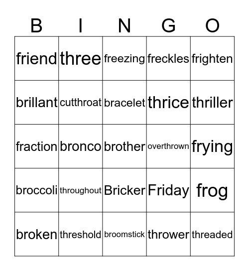 R-Blends Bingo Card
