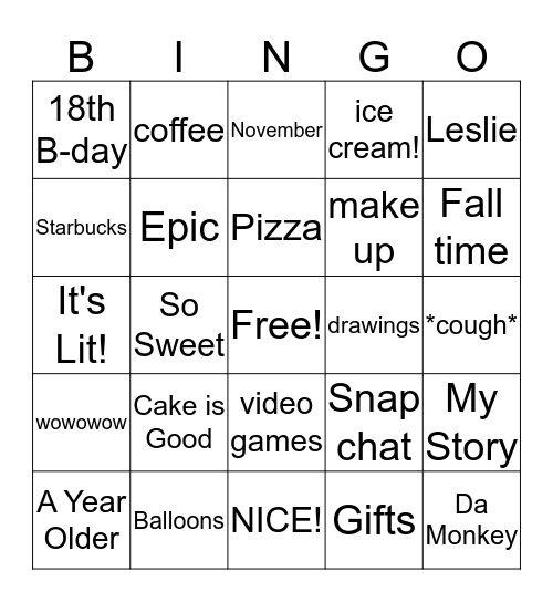 The Bday Bingo Card