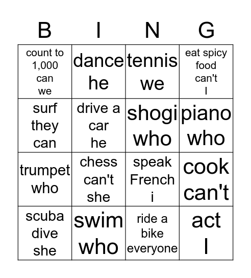 Untitled Bingo Card