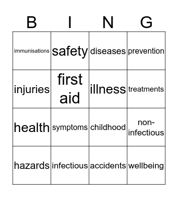 Health and Safety in Childhood Bingo Card