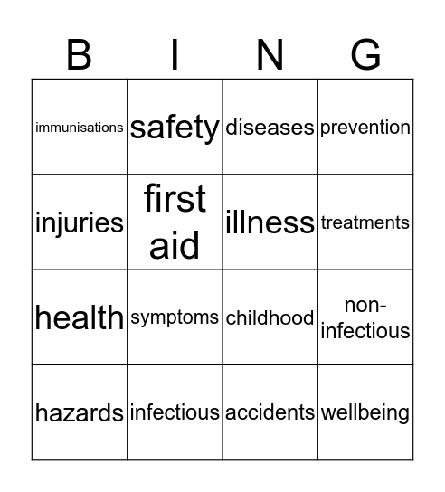 Health and Safety in Childhood Bingo Card