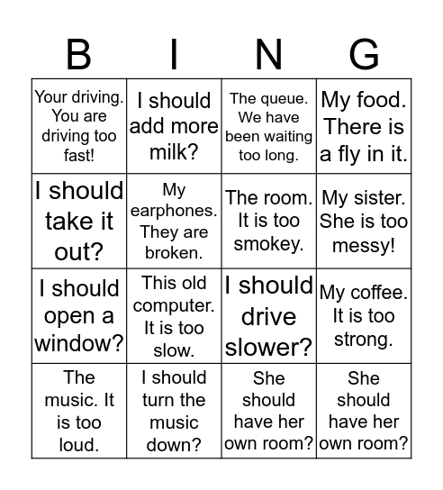 He said, she said bingo! Bingo Card