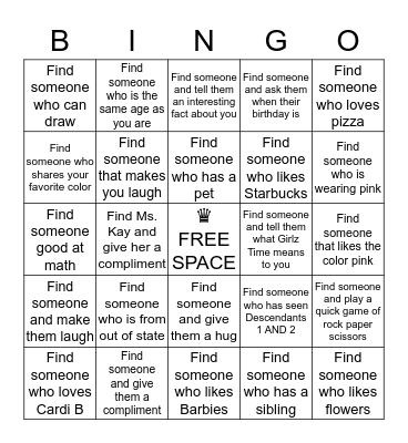 Girlz Time BINGO - Ms. Kay Bingo Card