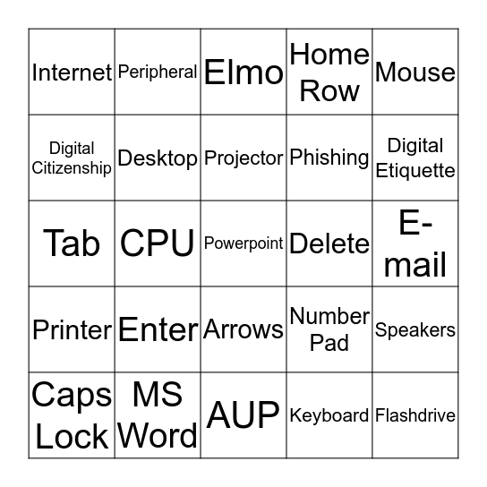 COMPUTER BINGO Card