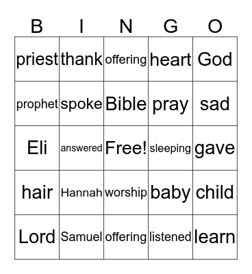 Hannah Bingo Card